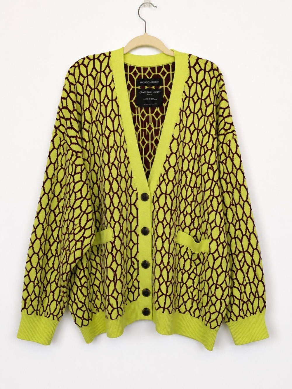 Oversized Lime & Burgundy Jacquard Knit Cardigan Avant-Garde OS